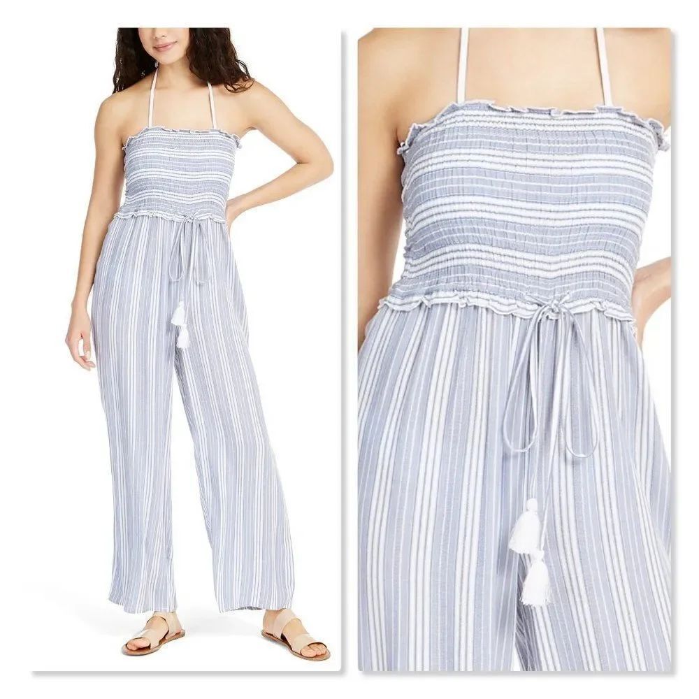 Raviya Strapless Striped Smocked Cover-Up Jumpsuit
